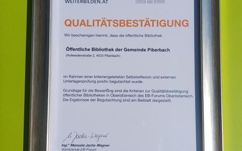Qualitätsbestätigung gerahmt